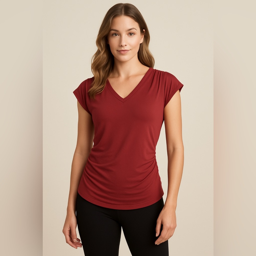 Athleta Red Flutter Sleeve Fitted Blouse